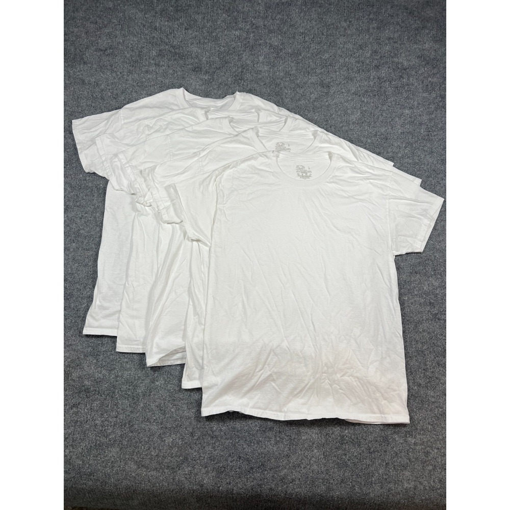 Set Of 5 Fruit Of The Loom T Shirt Men Large White Cotton Straight Hem Crew Neck